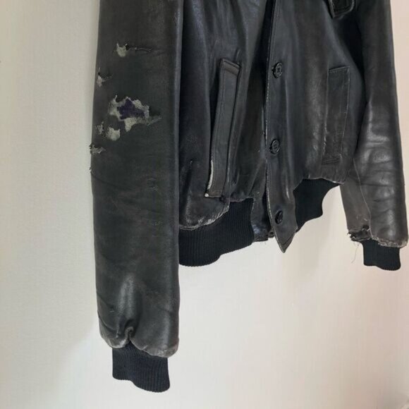 Destroyed Vintage 80s Pierre Cardin Men's Size 42 Leather Bomber Jacket Grunge - Picture 14 of 16